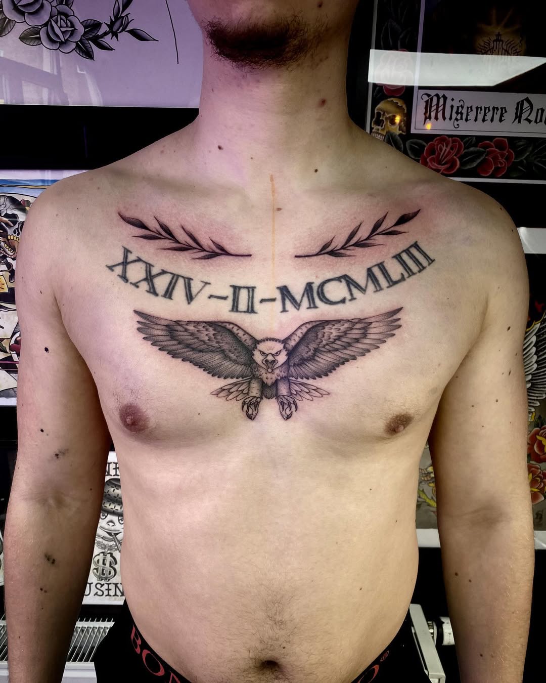 Tattoo — Eagle 🦅en takjes 🍃 voor Berend door - @deugniet_tattoo . (Romeinse cijfers nie
